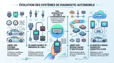 Mécanicien utilisant une tablette de diagnostic sur moteur de voiture