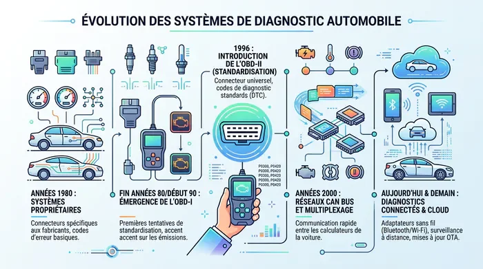 Mécanicien utilisant une tablette de diagnostic sur moteur de voiture