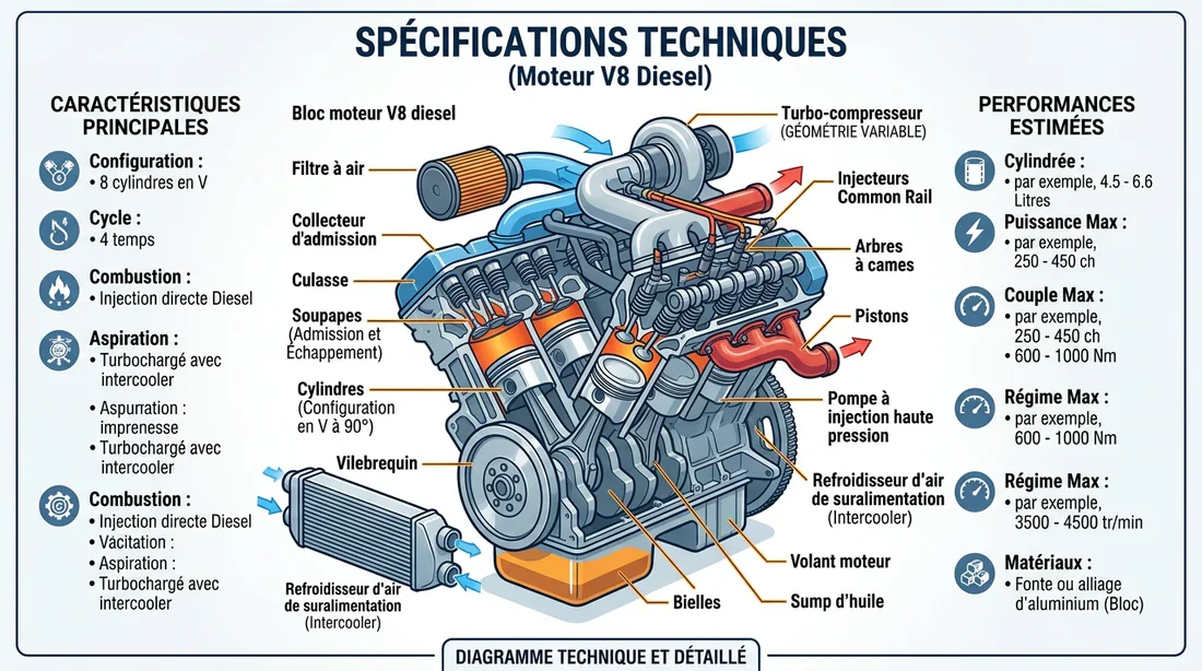 Schéma technique moteur V8 diesel Mercedes