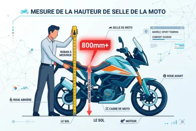 Infographie montrant la hauteur de selle d'une moto de 800mm