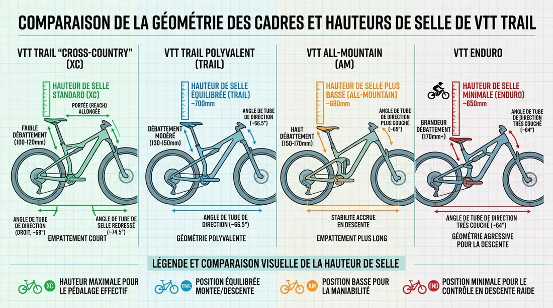 Schéma comparatif des hauteurs de selle de motos trail