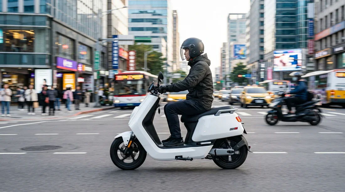 Scooter NIU N1S en circulation dans une grande ville