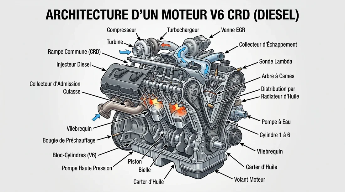 Architecture du bloc moteur V6 CRD Schéma technique du moteur V6 CRD Jeep
