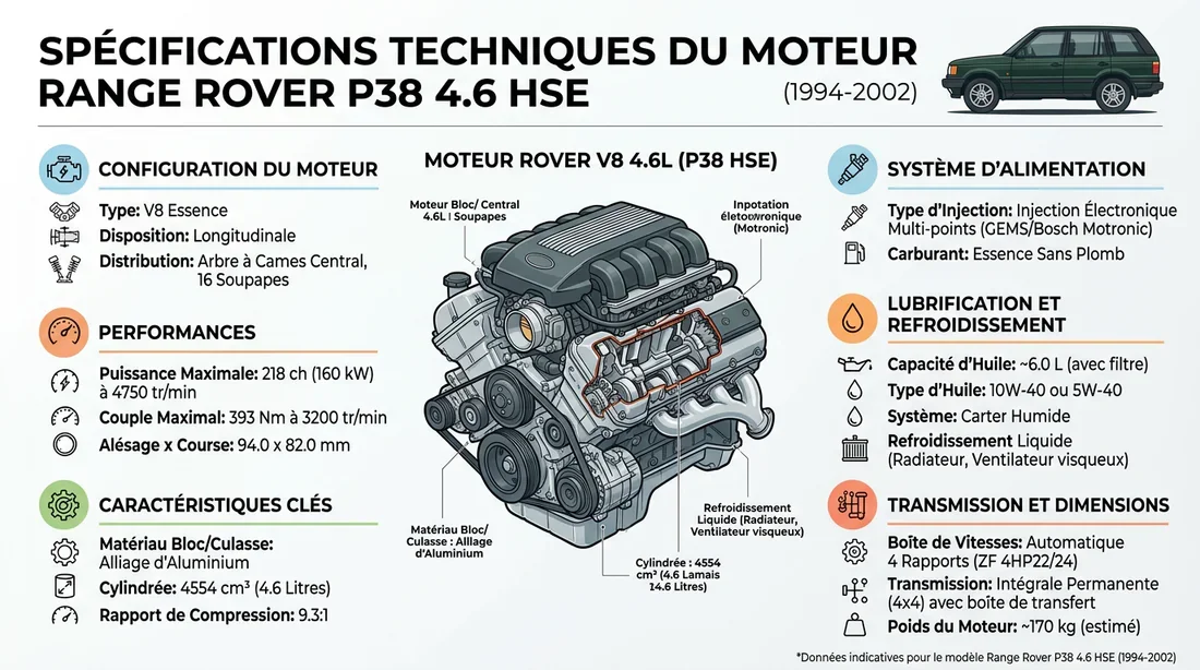 Infographie technique du moteur Range Rover P38 4.6 HSE