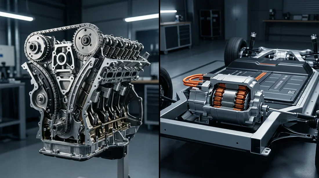 Comparaison entre moteur thermique à chaîne de distribution et moteur électrique moderne