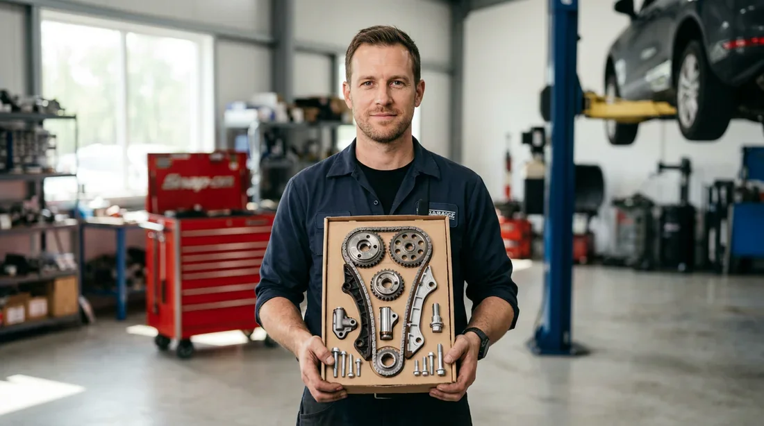 Mécanicien automobile inspectant une chaîne de distribution