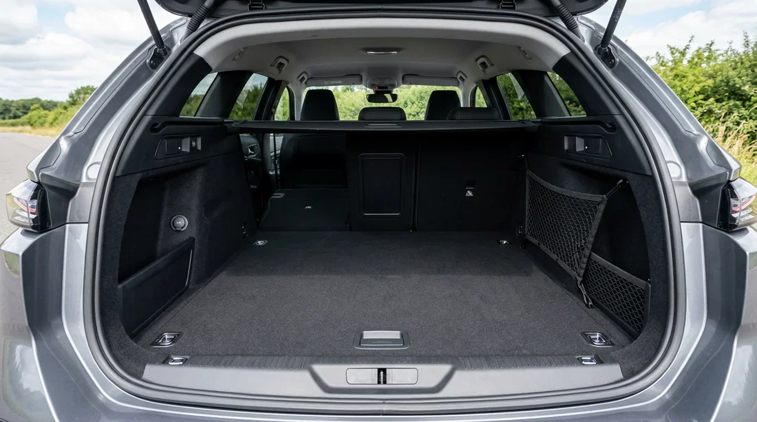 Vue intérieure du coffre vide et spacieux de la Peugeot 308 SW